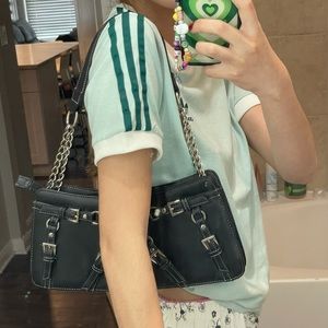 Vintage black buckled detailed shoulder bag